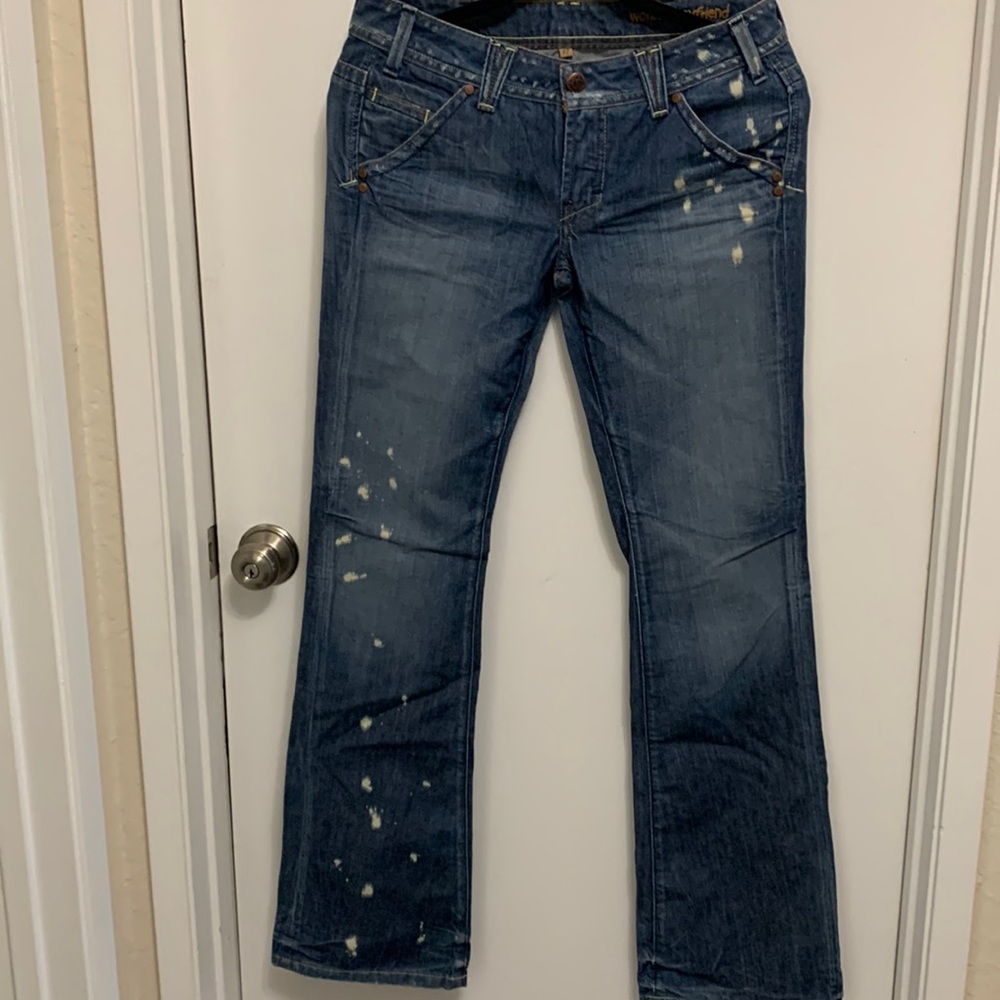 Yanuk Worker Boyfriend Distressed Bootcut Jeans size 27